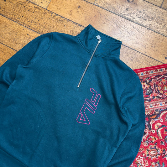Vintage 90s Fila Green Quarter Zip Embroidered Sweatshirt - S