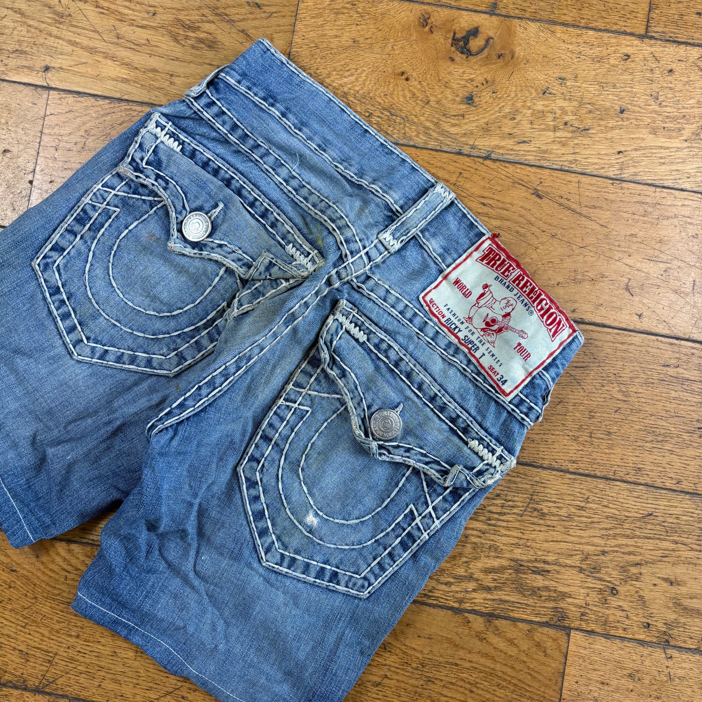 Vintage True Religion Blue Embroidered Y2K Shorts Jorts - 30