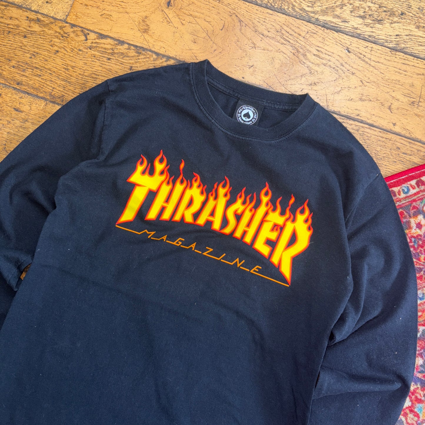 Vintage Thrasher Black Skate Flames Long Sleeve Womens Graphic T-Shirt - S