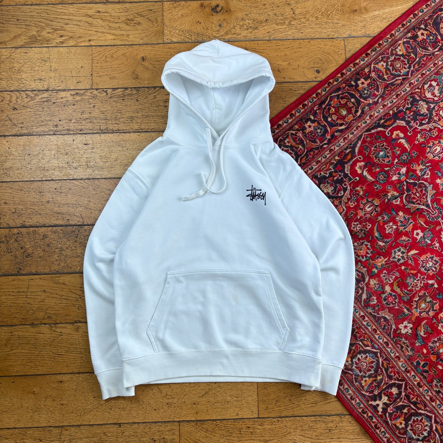 Vintage Stussy White Skate Hoodie Sweatshirt - S