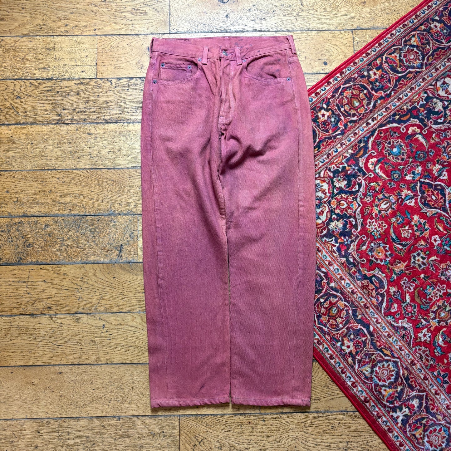 Vintage Levis 501 Straight Burgundy Pink Denim Jeans - 30S