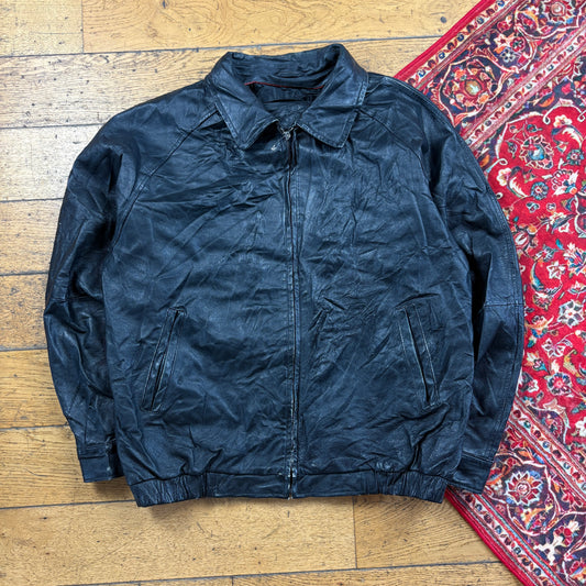 Vintage Bomber Aviator Black Leather Jacket - L