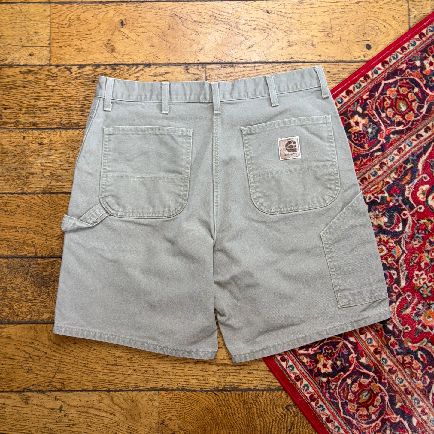 Vintage Carhartt Grey Cream Workwear Baggy Carpenter Shorts - 36