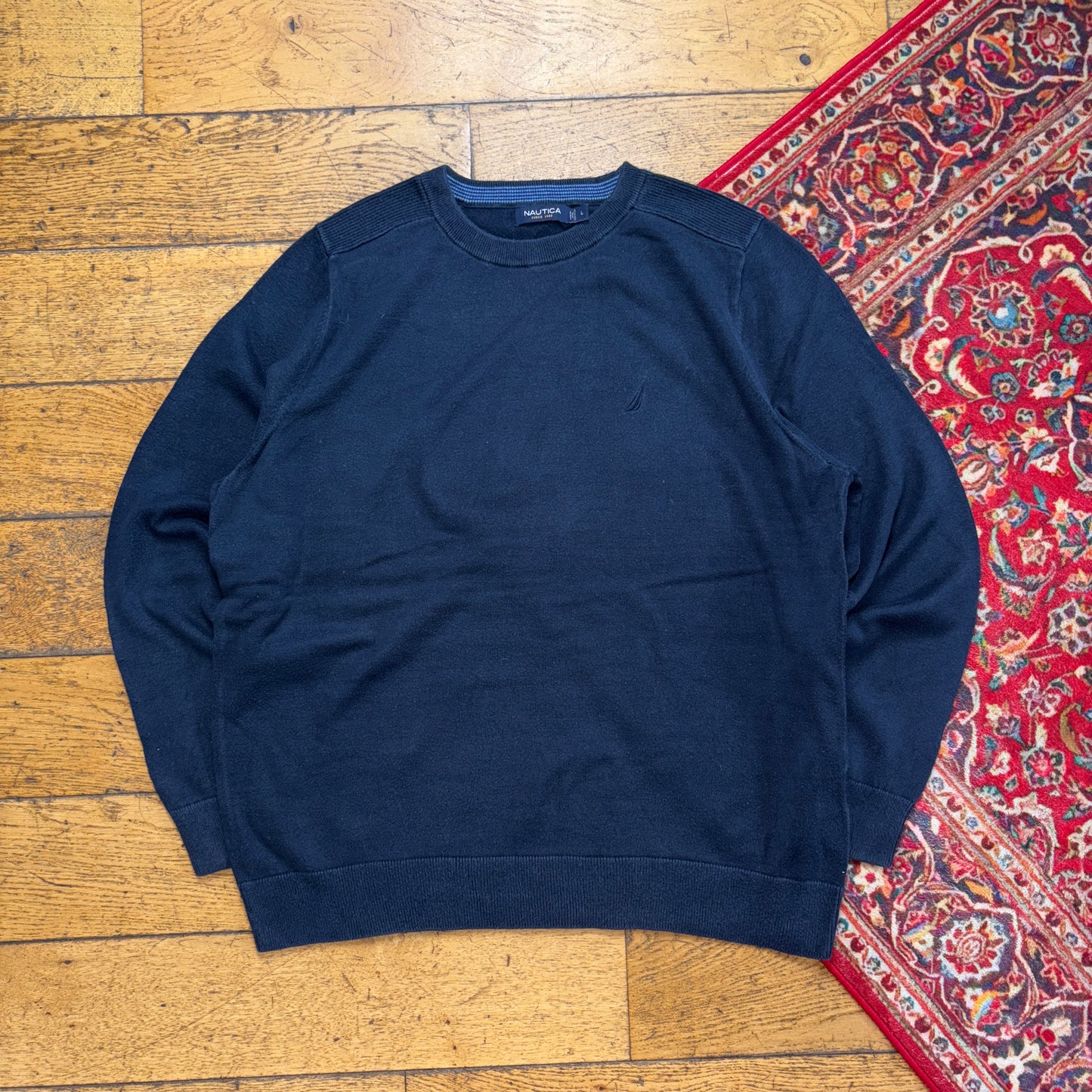 Vintage Nautica Navy Embroidered Knit Jumper - XL
