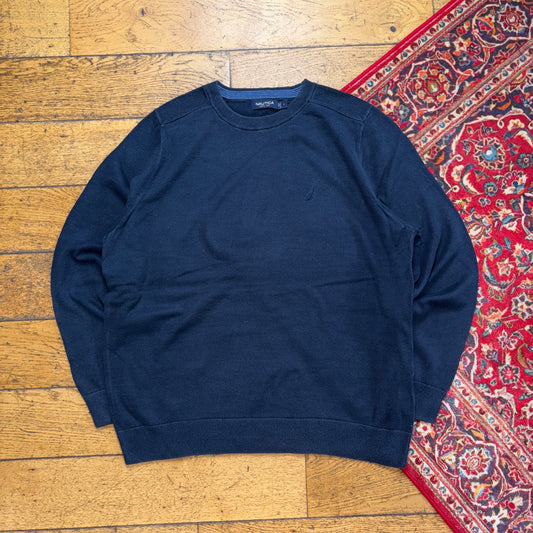 Vintage Nautica Navy Embroidered Knit Jumper - XL