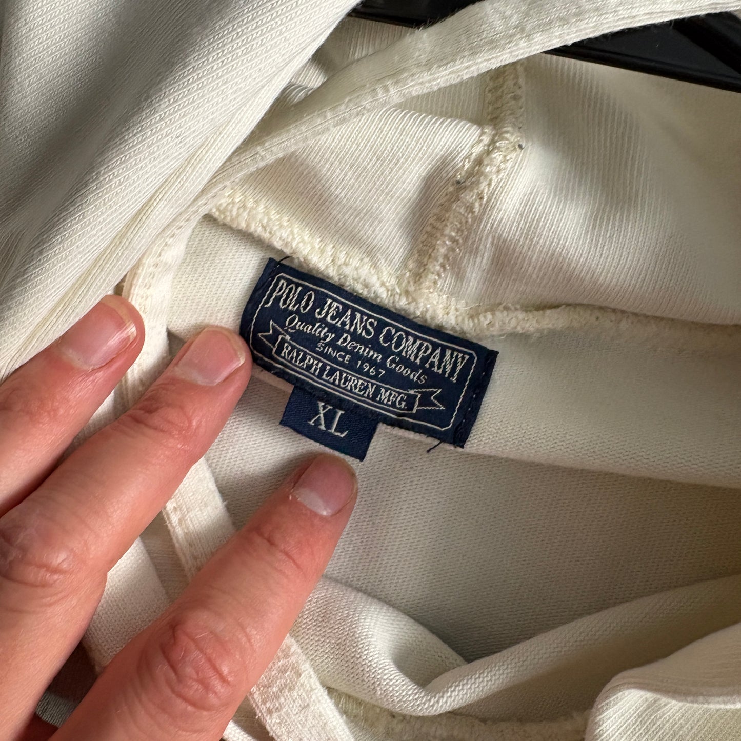 Vintage Ralph Lauren White Cream Hoodie Embroidered Sweatshirt - XL