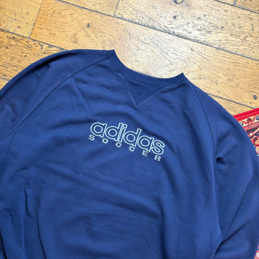 Vintage 90s Adidas Navy Boxy Embroidered Sweatshirt - L