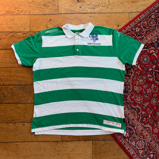 Vintage Kappa Benetton Rugby Green White Stripe Rugby Polo Shirt - 2XL
