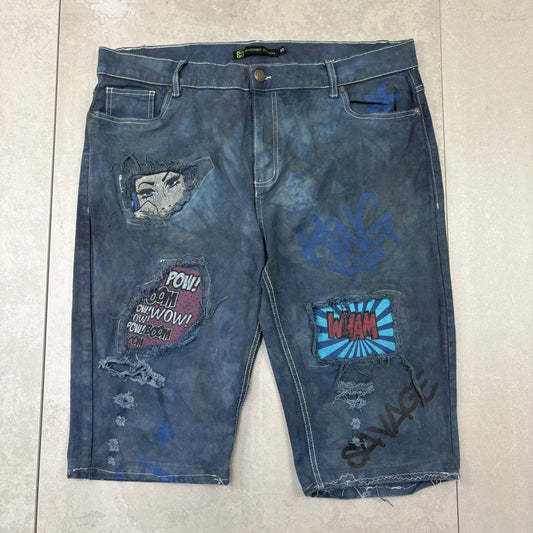 Vintage Comic Book Blue Shorts Jorts - 38