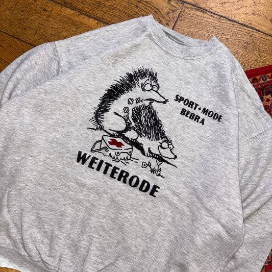 Vintage Funny Hedgehog Grey Rude Embroidered Sweatshirt - 2XL