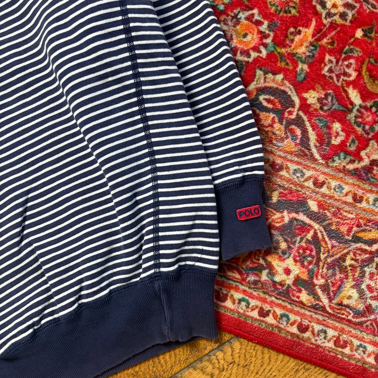 Vintage Ralph Lauren Stripe Navy Embroidered Sweatshirt - L