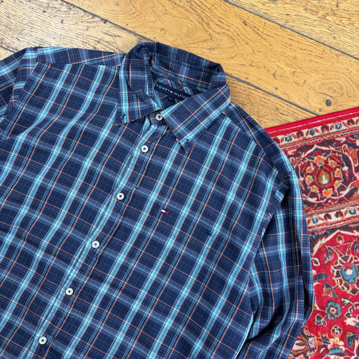 Vintage Tommy Hilfiger Blue Check Embroidered Shirt - L