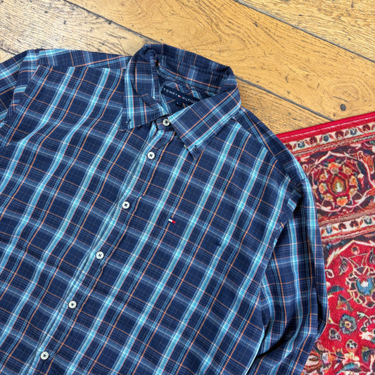 Vintage Tommy Hilfiger Blue Check Embroidered Shirt - L