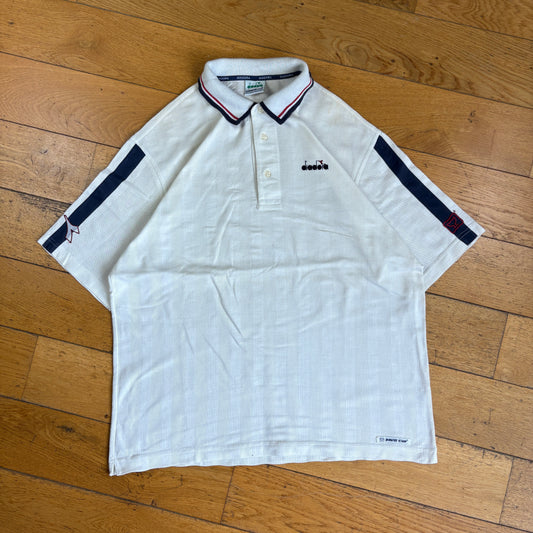 Vintage White Diadora Davis Cup Embroidered White Polo Shirt - L