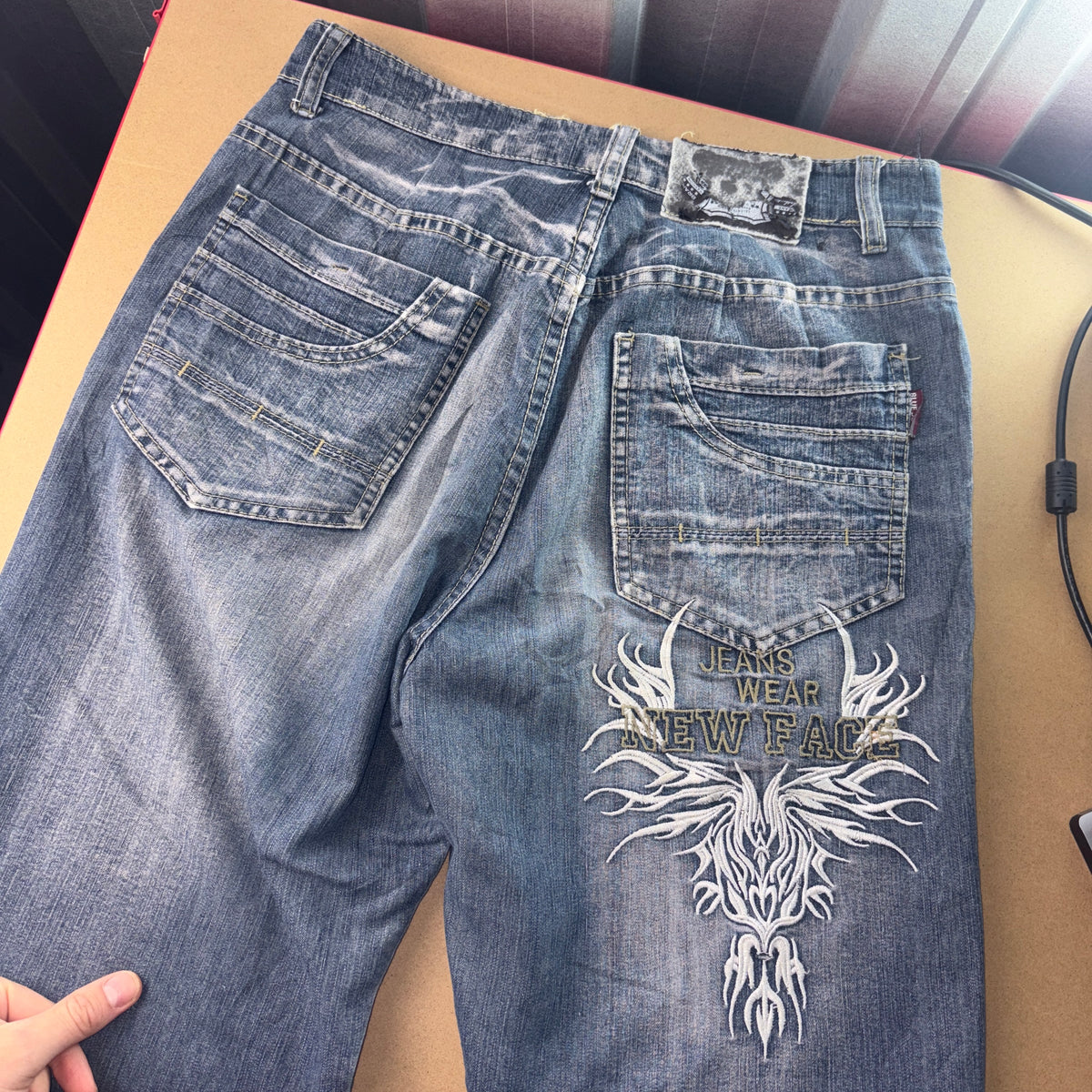 Embroidered Blue Japanese Denim Hip Hop Y2K Baggy Jeans - 30S
