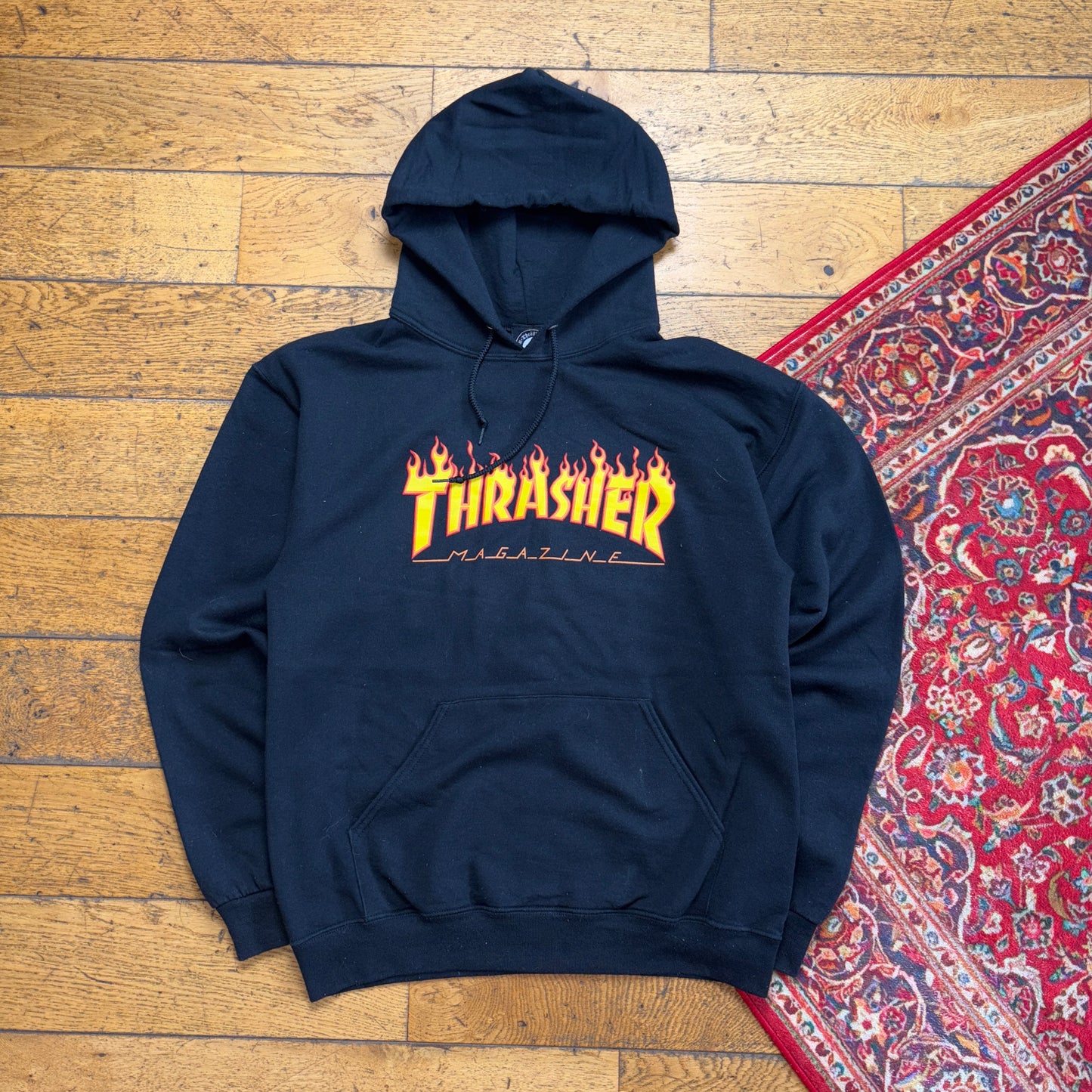 Vintage Thrasher Black Skate Flames Hoodie Sweatshirt - S