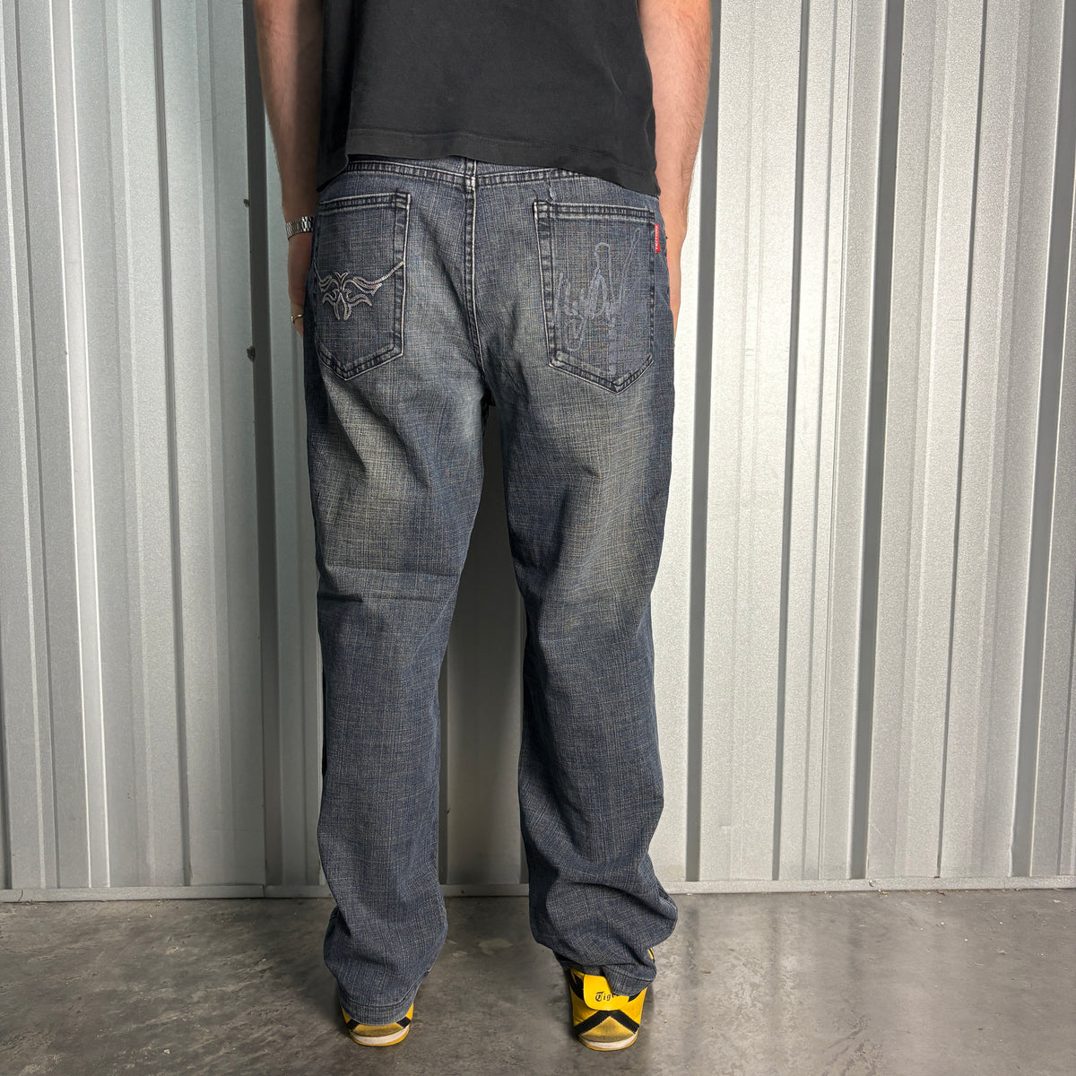 Embroidered Blue Japanese Denim Hip Hop Y2K Baggy Jeans - 38S