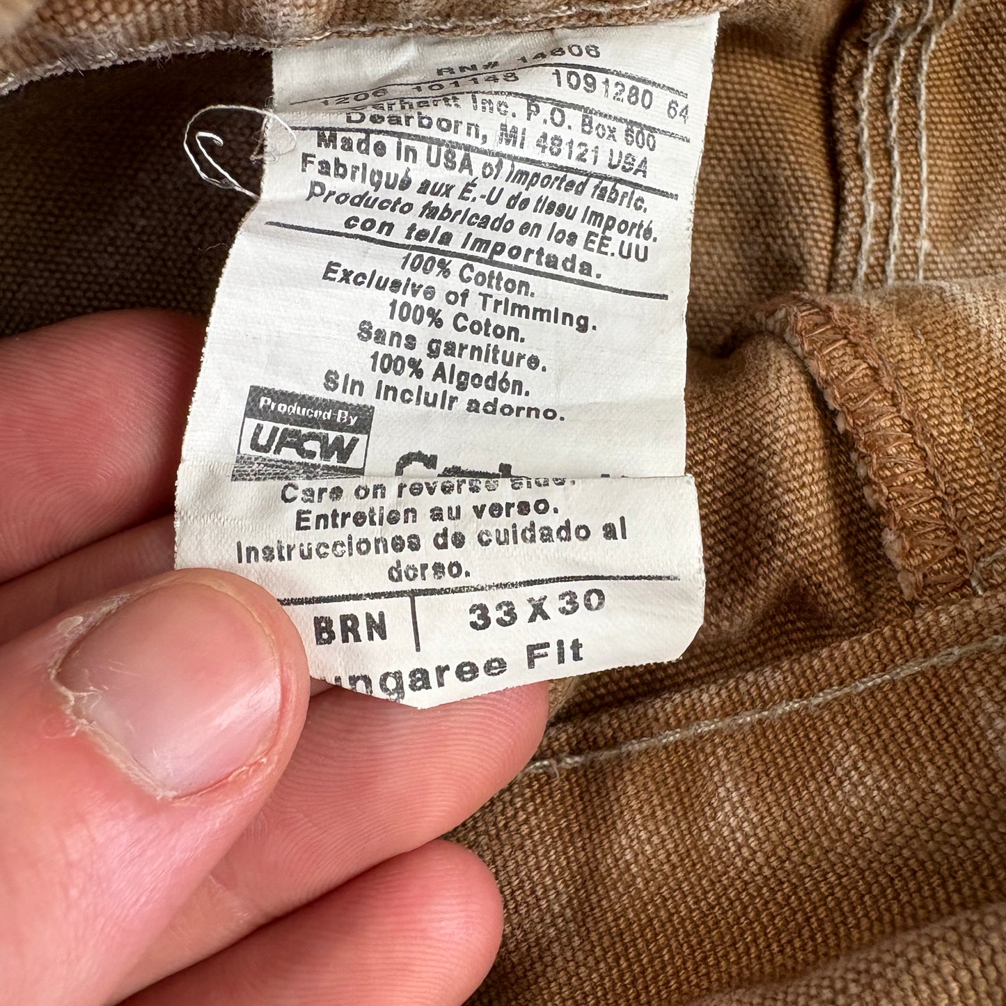 Vintage Carhartt Brown Double Knee Workwear Carpenter Baggy Trousers - 33