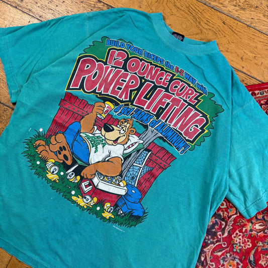 Vintage 90s Beer Gym Funny Blue Green Single Stitch Graphic T-Shirt - Xl
