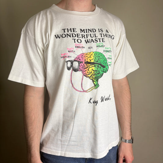 Vintage 90s White Funny Slogan Single Stitch Graphic T-Shirt - L