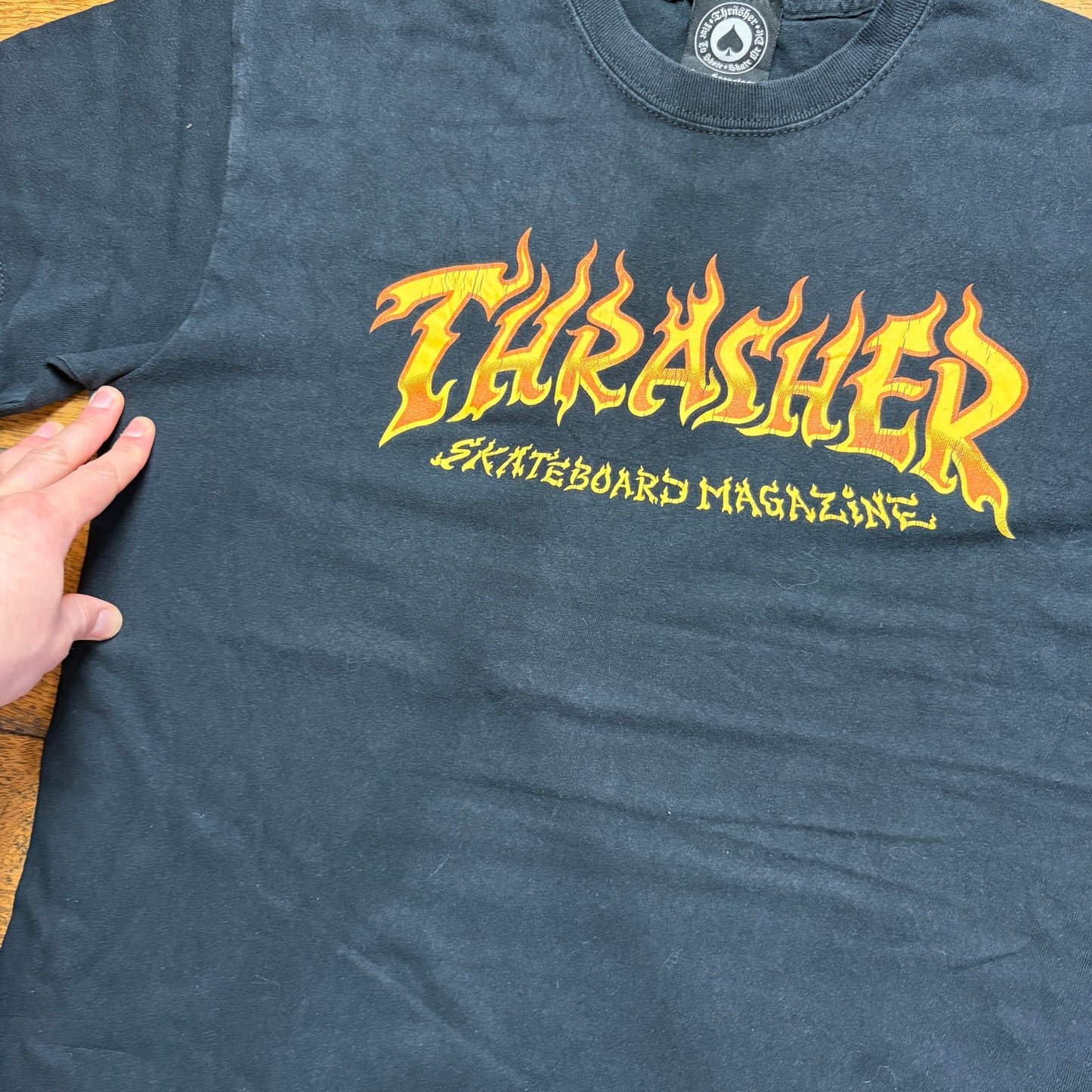 Vintage Thrasher Skate Black Flames Graphic T-Shirt - S
