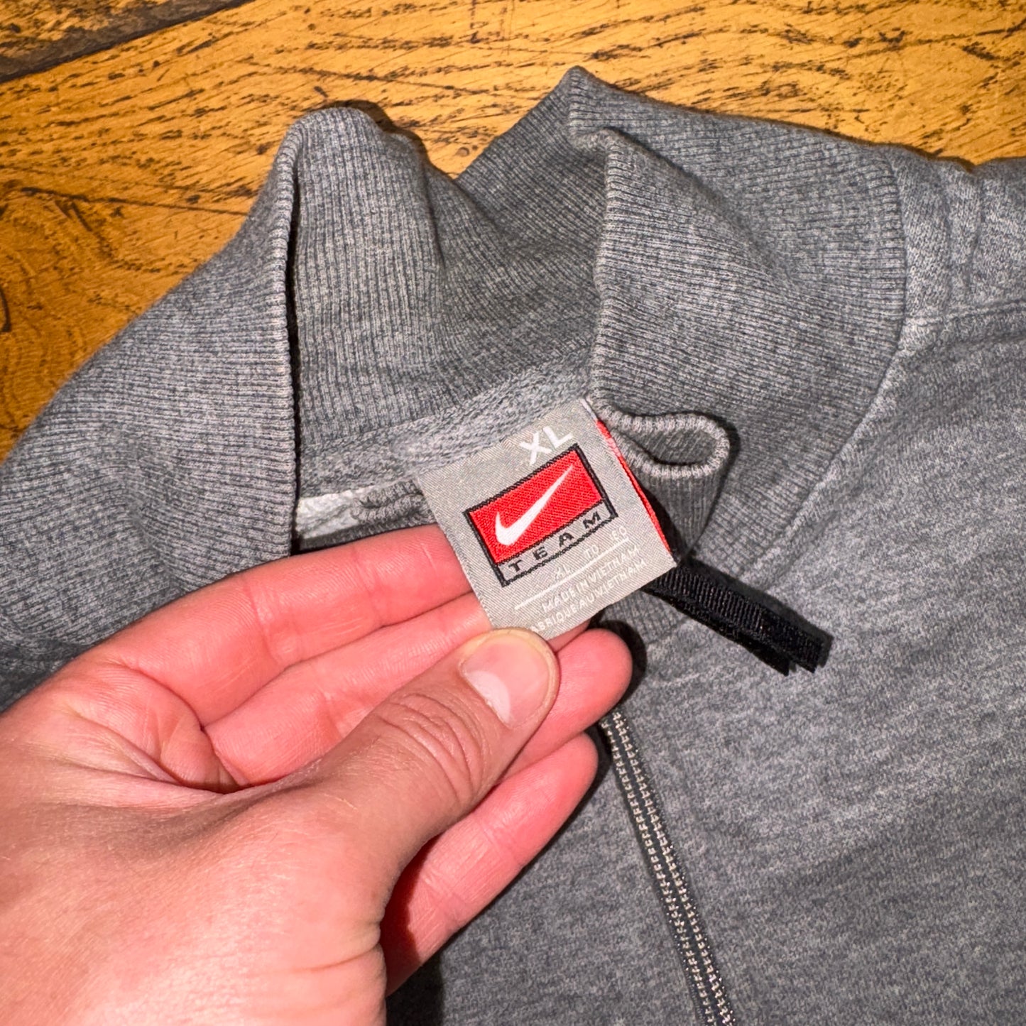 Vintage 90s  Nike Swoosh Grey Zip College Varsity Embroidered Sweatshirt - XL