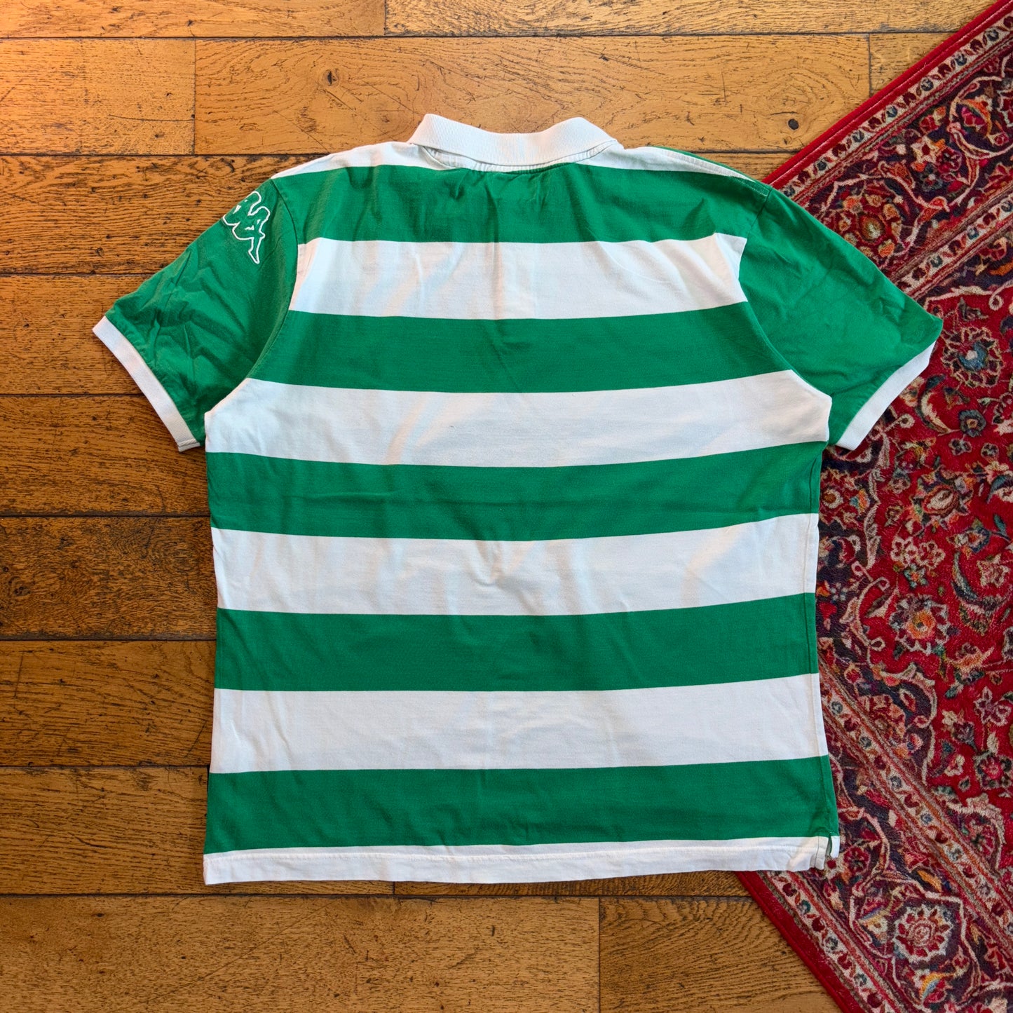 Vintage Kappa Benetton Rugby Green White Stripe Rugby Polo Shirt - 2XL