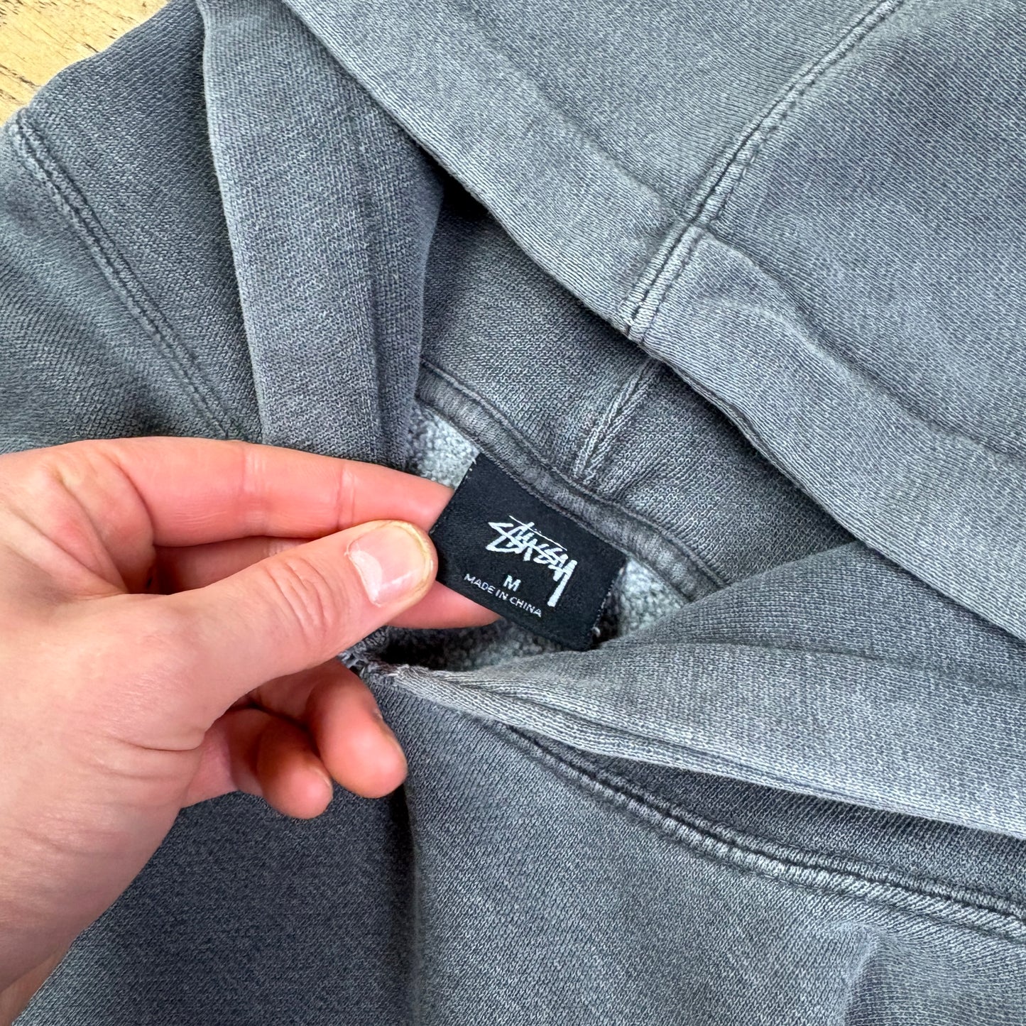 Vintage Stussy Grey Hoodie Sweatshirt - L