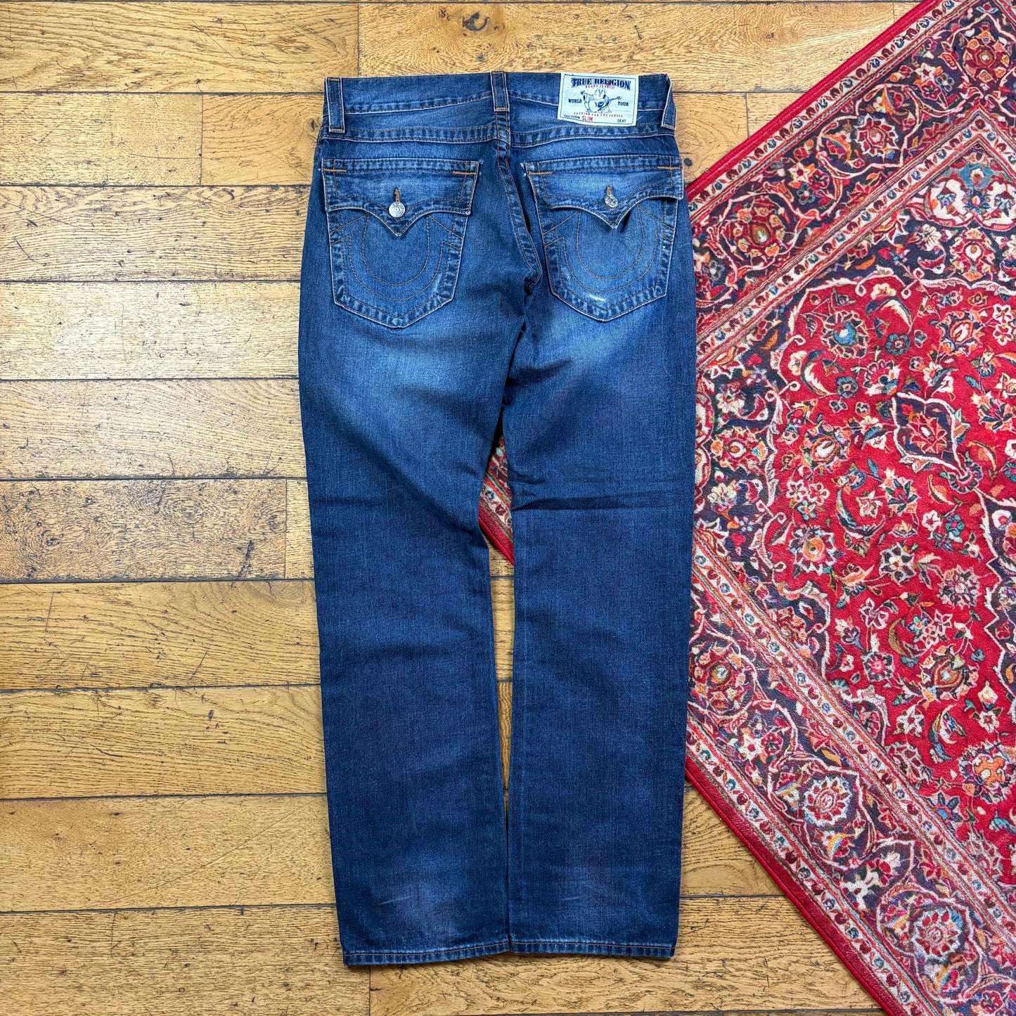Vintage True Religion Blue Embroidered Y2K Hip Hop Straight Jeans - 36