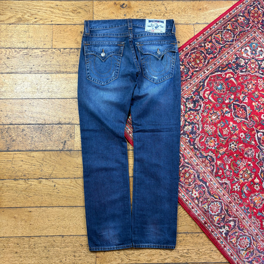 Vintage True Religion Blue Embroidered Y2K Hip Hop Straight Jeans - 36