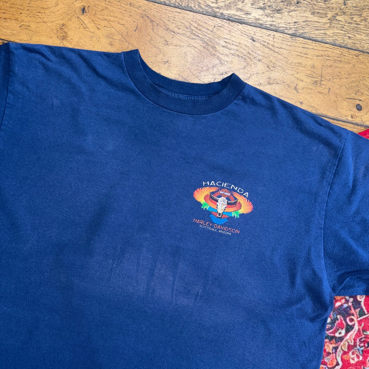 Vintage Harley Davidson Blue Navy Skull Western Graphic T-Shirt - XL