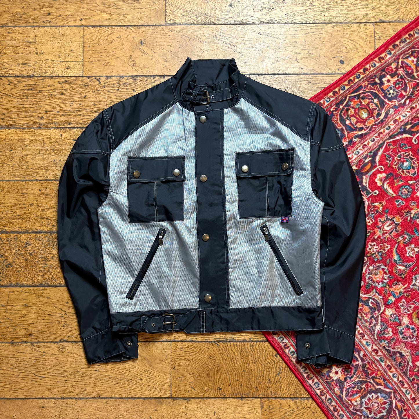 Vintage Black Grey Nylon Biker Cropped Jacket - S