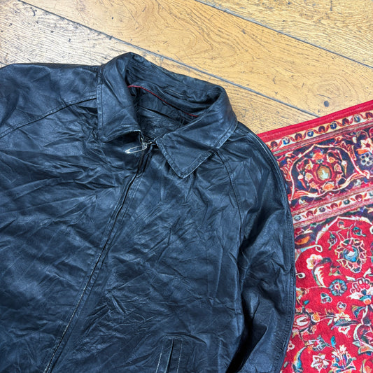 Vintage Bomber Aviator Black Leather Jacket - L