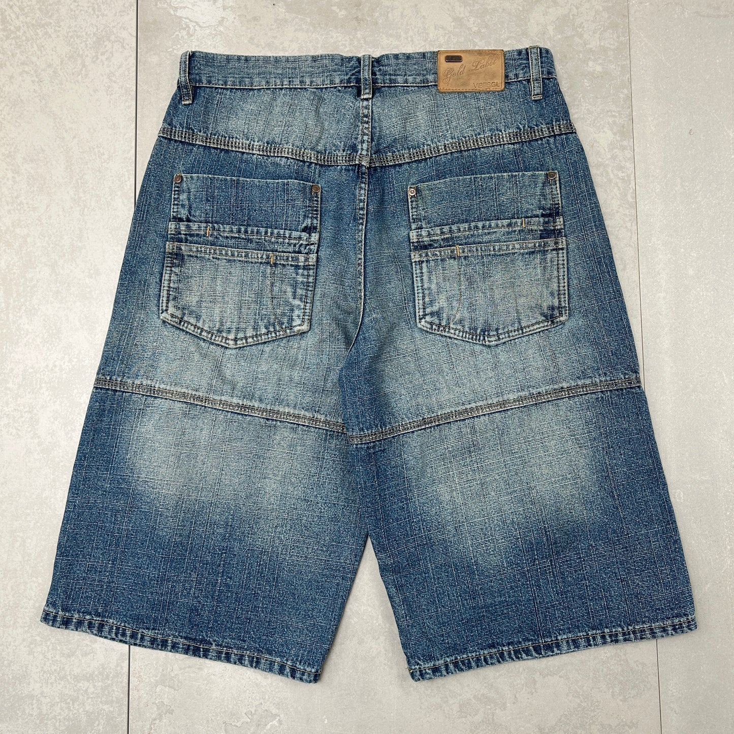 Vintage Double Knee Hip Hop Baggy Blue Shorts Jorts - 36