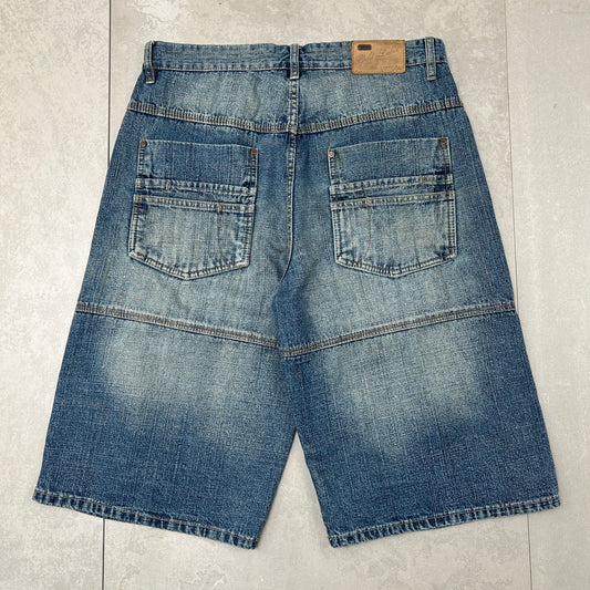 Vintage Double Knee Hip Hop Baggy Blue Shorts Jorts - 36