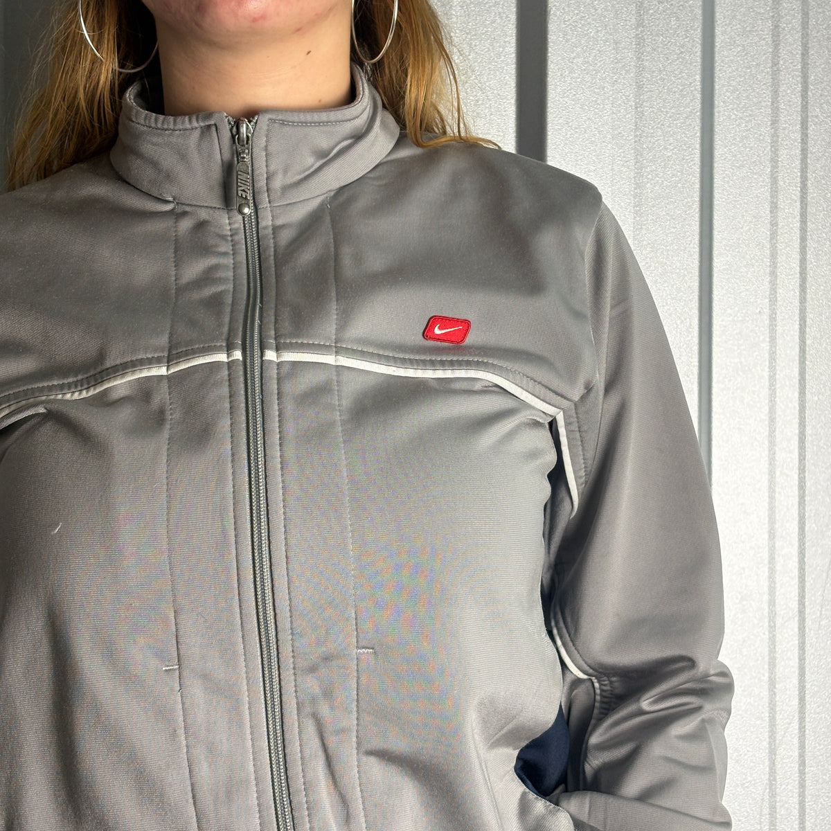 Nike 00s Y2K Grey Silver Tracksuit Track Shell Womens Windbreaker Jacket - L