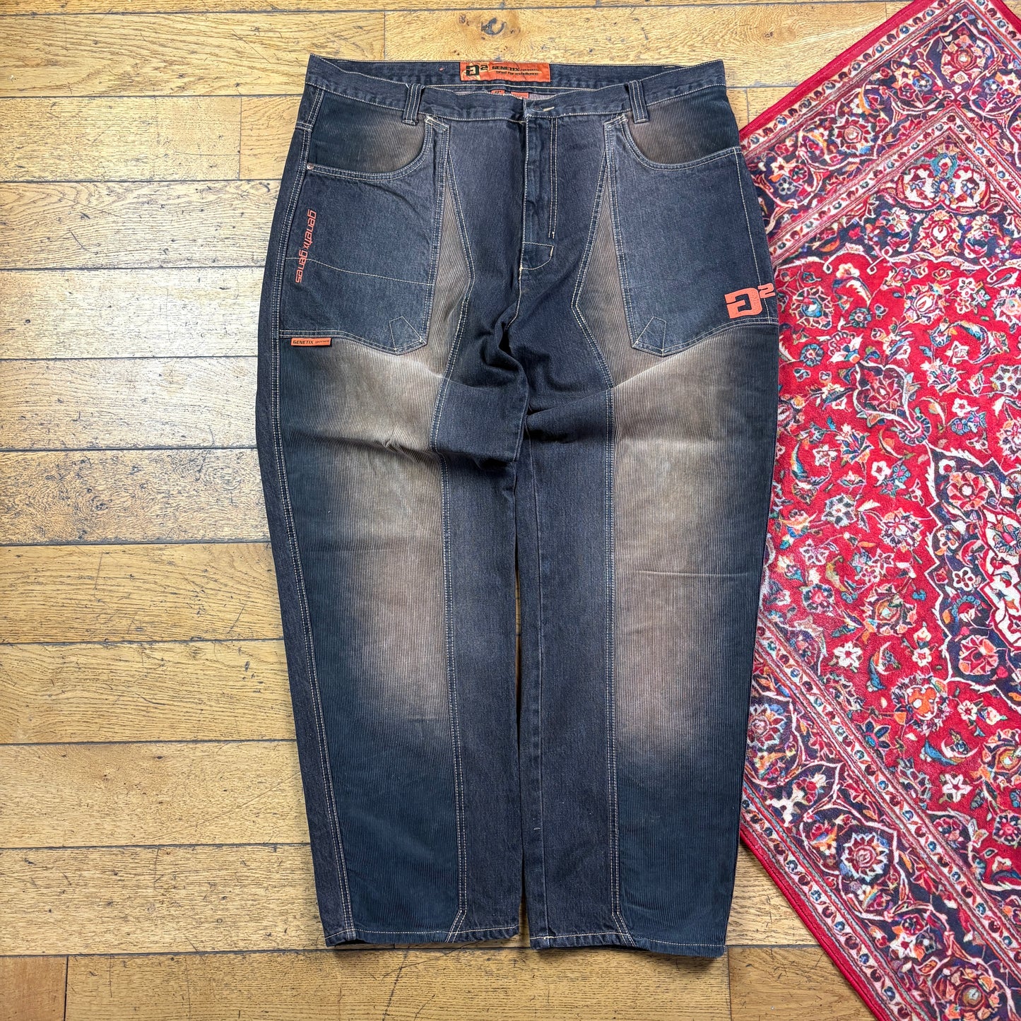 Vintage Washed Black Embroidered Y2K Hip Hop Baggy Jeans - 44