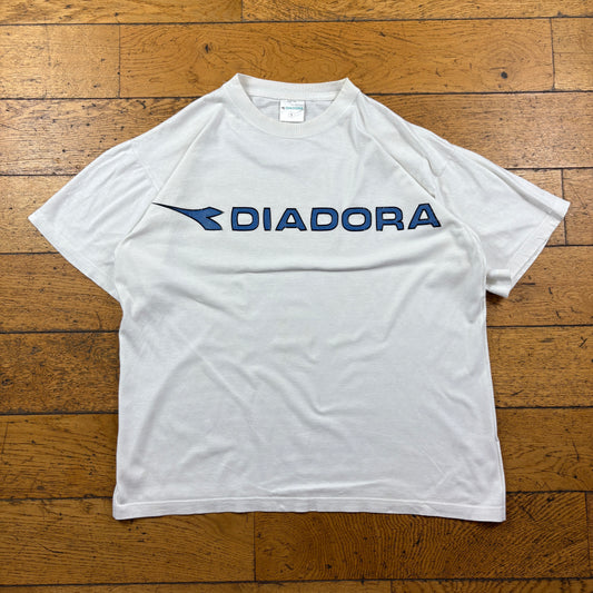 Vintage Diadora White Graphic T-Shirt - L