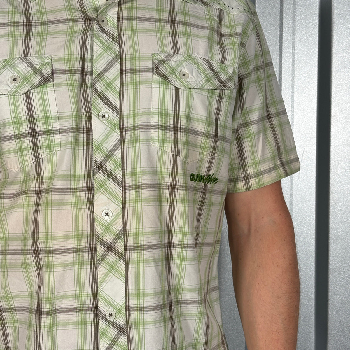 Quiksilver Green Check Plaid Short Sleeve Shirt - S