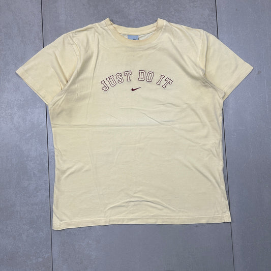 Vintage Nike Embroidered Spellout Yellow Graphic T-Shirt - L