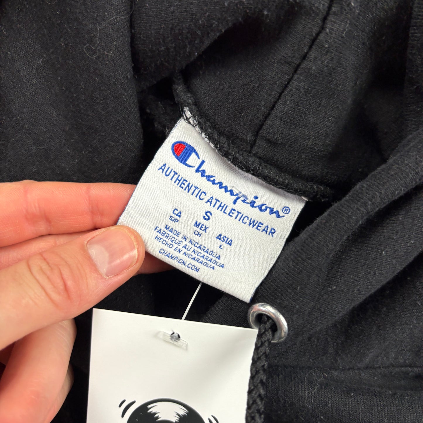 Vintage Champion Black USA College Embroidered Hoodie Sweatshirt - S