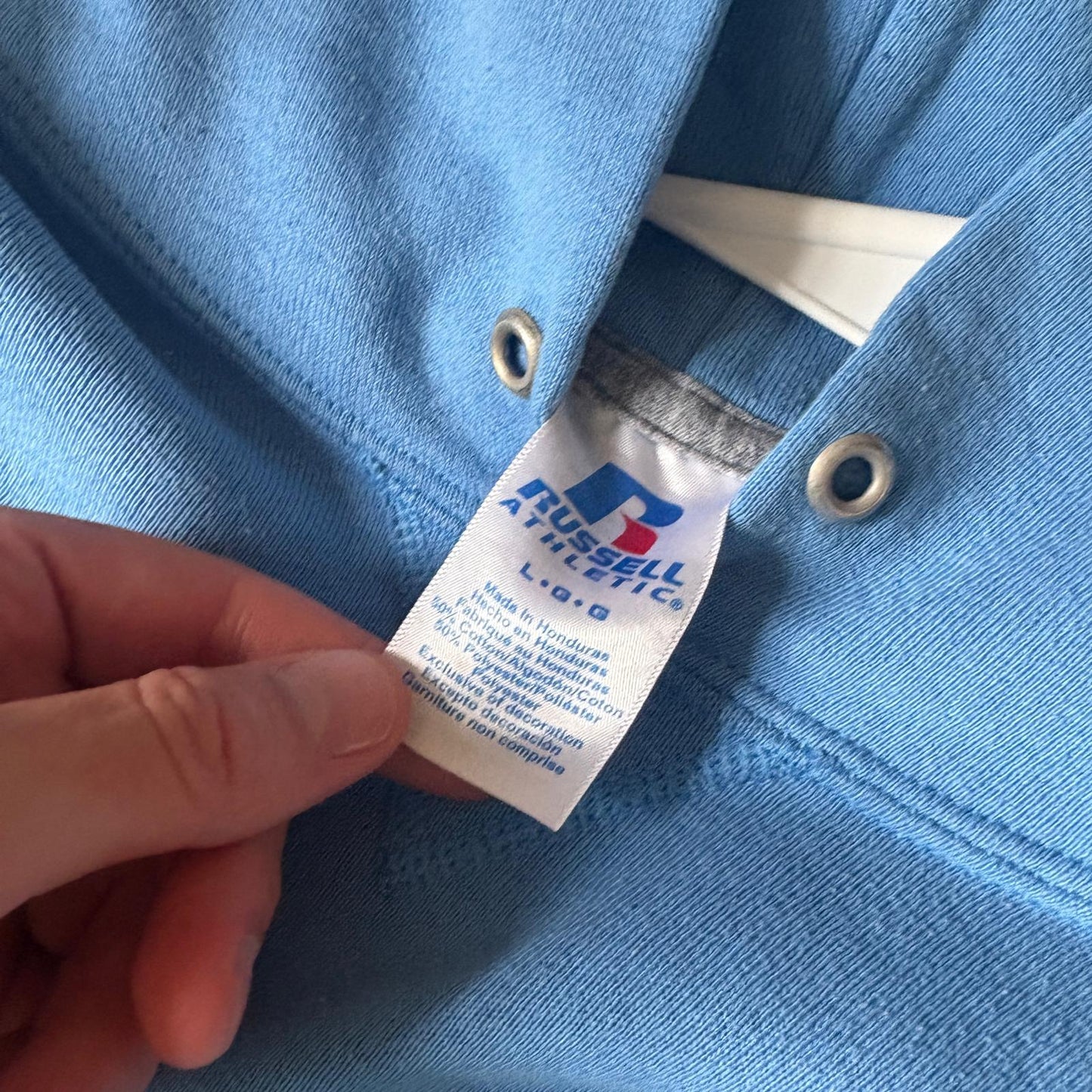 Vintage Russell Athletic Boxy Blue Hoodie Sweatshirt - L