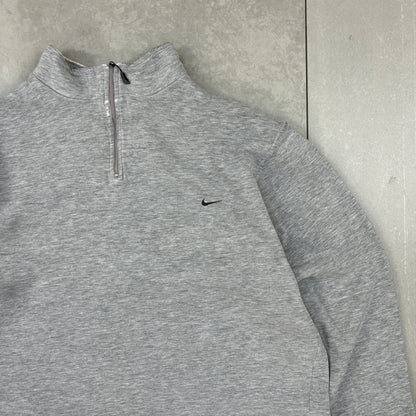 Vintage Nike Embroidered Swoosh Grey Boxy Heavyweight Quarter Zip Jumper - XL