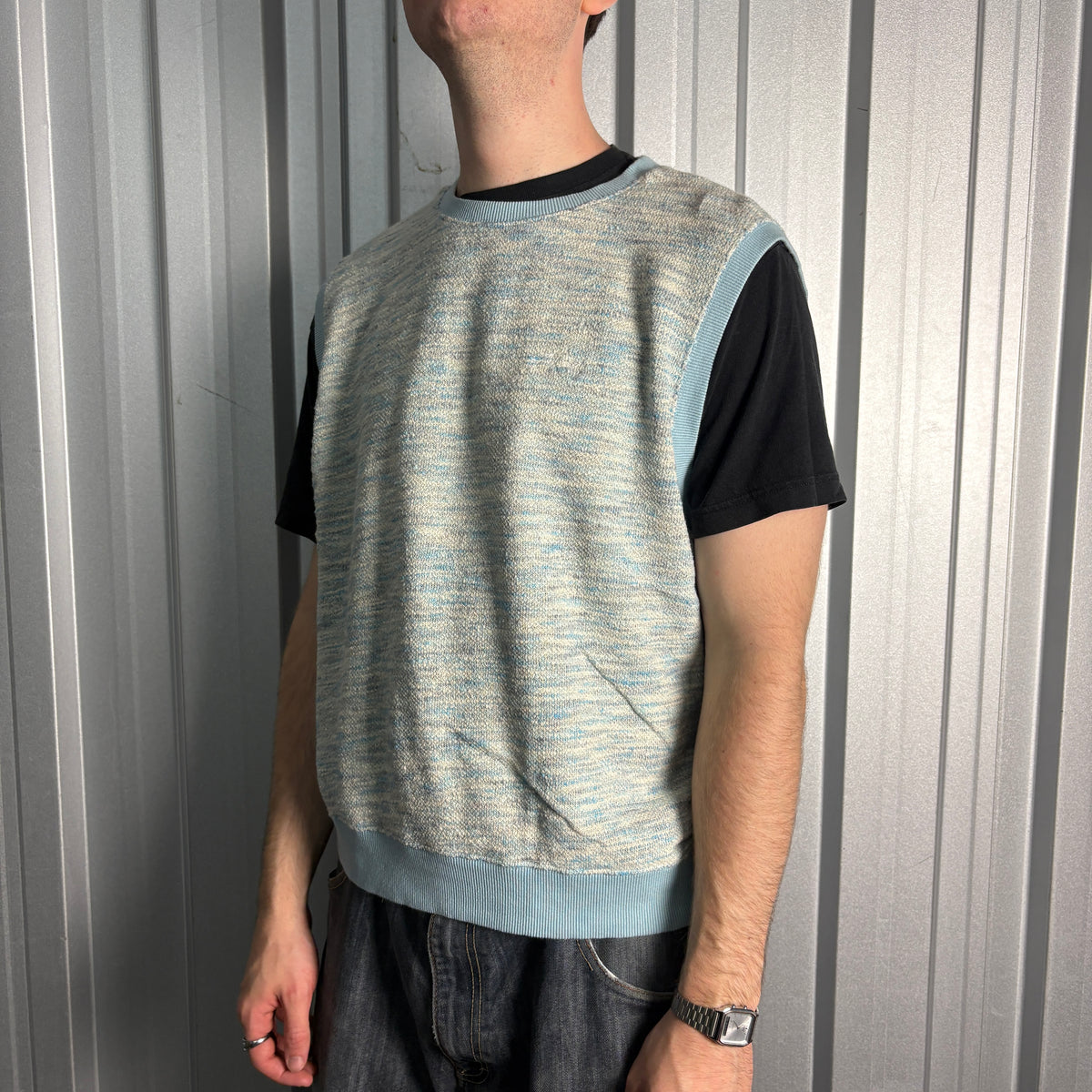 Stussy Marled Knit Blue Sweater Vest - M