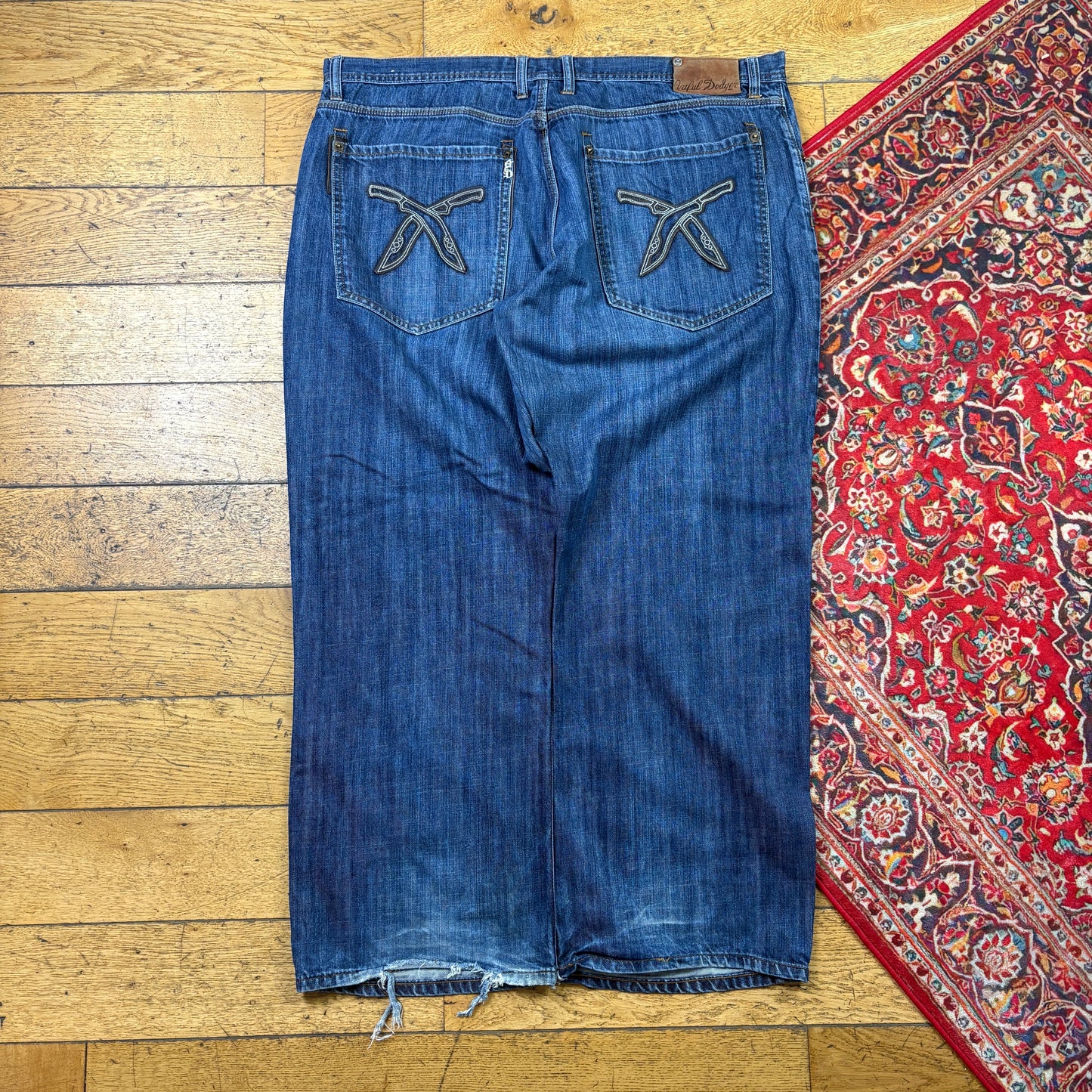 Vintage Artful Dodger Blue Embroidered Y2K Hip Hop Baggy Jeans - 46