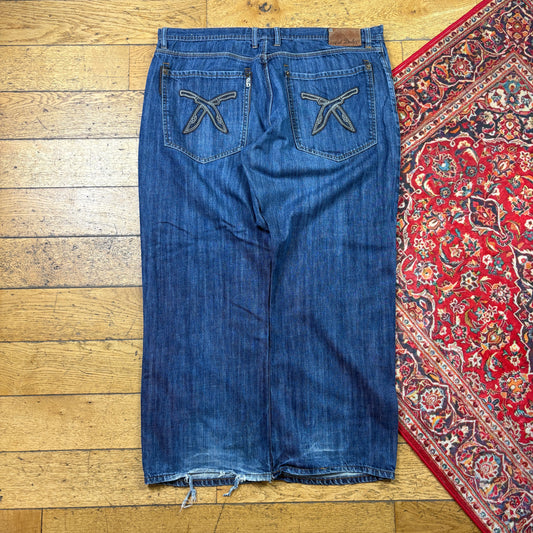 Vintage Artful Dodger Blue Embroidered Y2K Hip Hop Baggy Jeans - 46