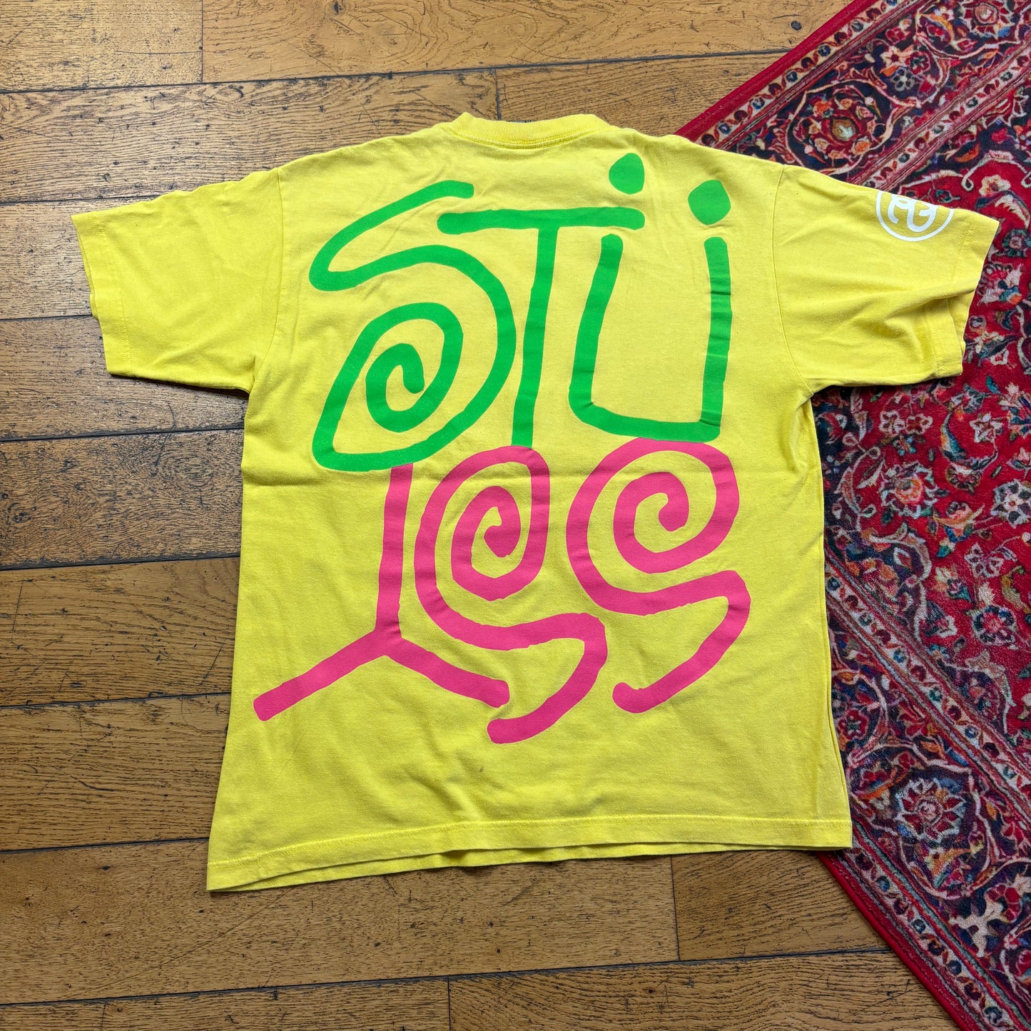 Vintage Stussy Yellow Graphic T-Shirt - M