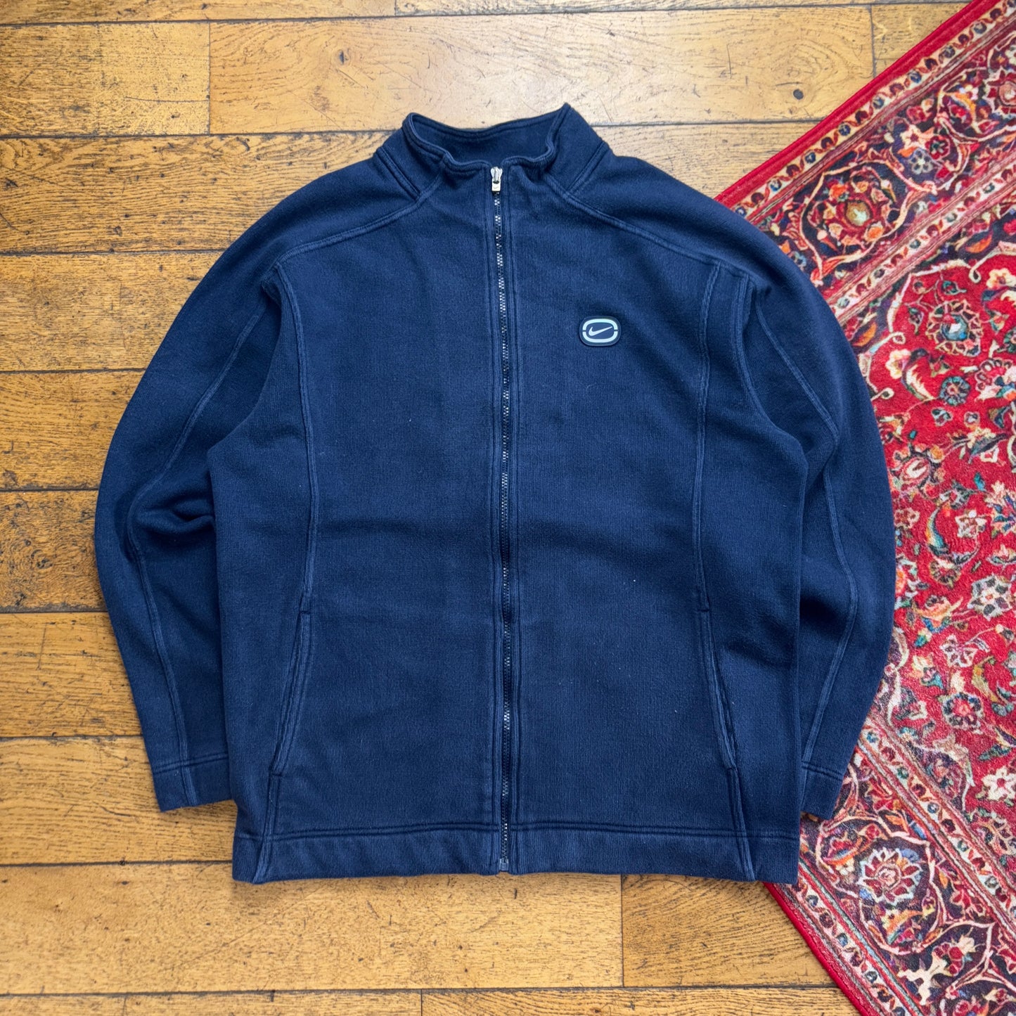 Vintage Nike Navy y2K Swoosh Zip Embroidered Sweatshirt - XL