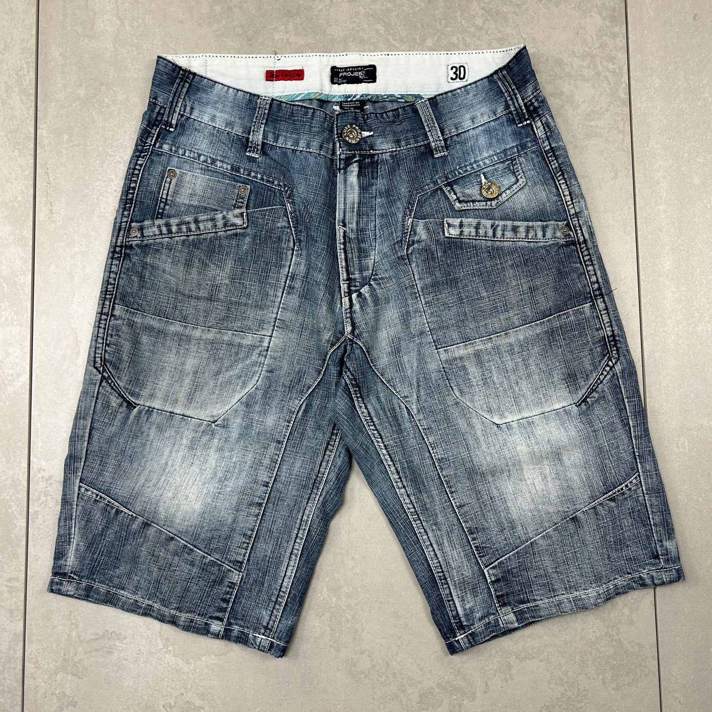 Vintage Embroidered Hip Hop Blue Shorts Jorts - 30