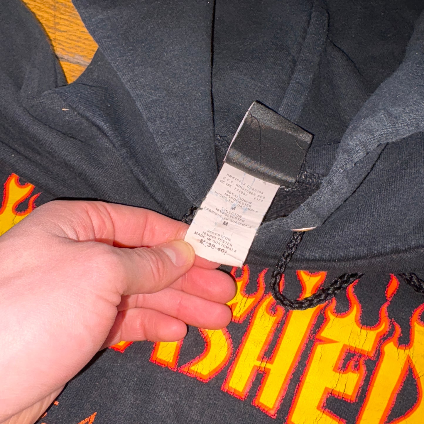 Vintage Thrasher Black Flames Hoodie Skate Sweatshirt - M